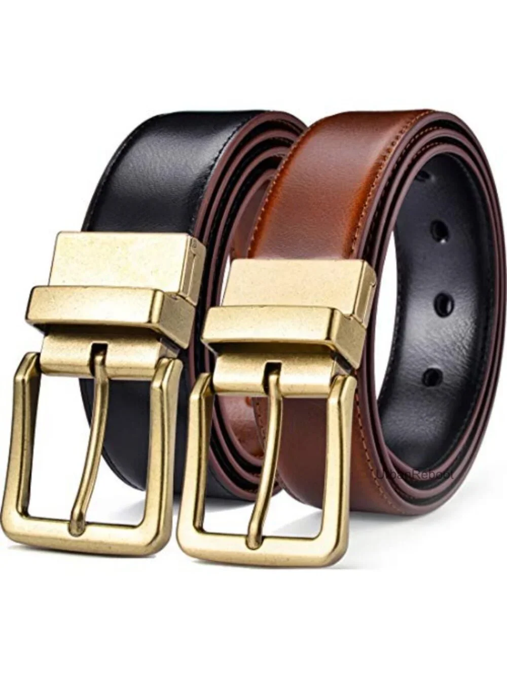 Men's Reversible Leather Belt 1.25 in Wide Rotating Buckle Gift Box